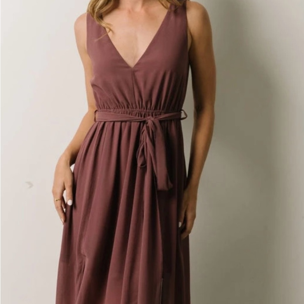 Baltic Born Deep Mauve V-Neck Midi Dress